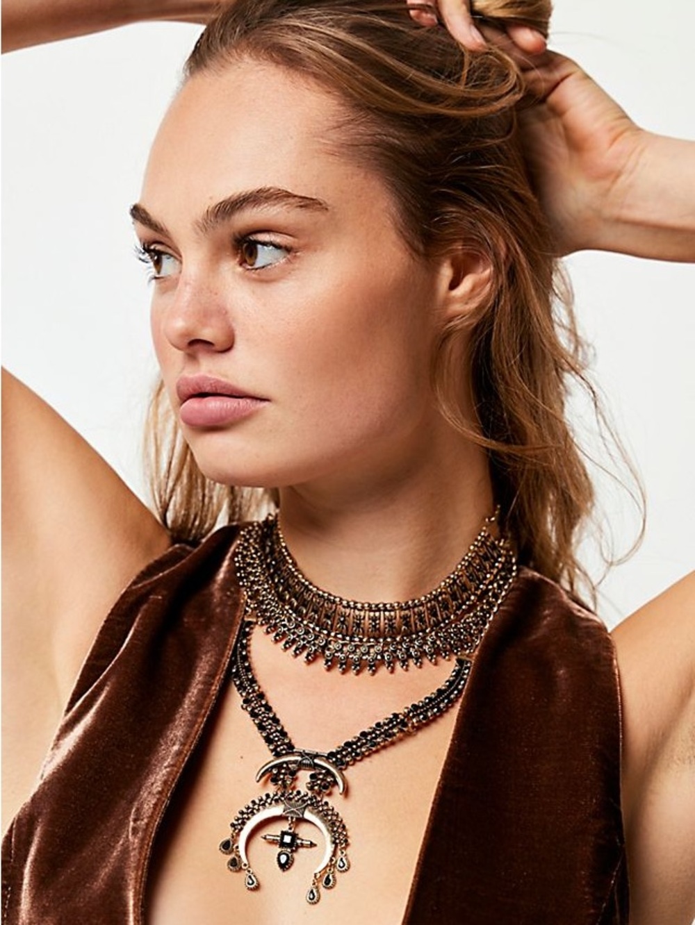 Free People Black and Gold Layered Statement Necklace